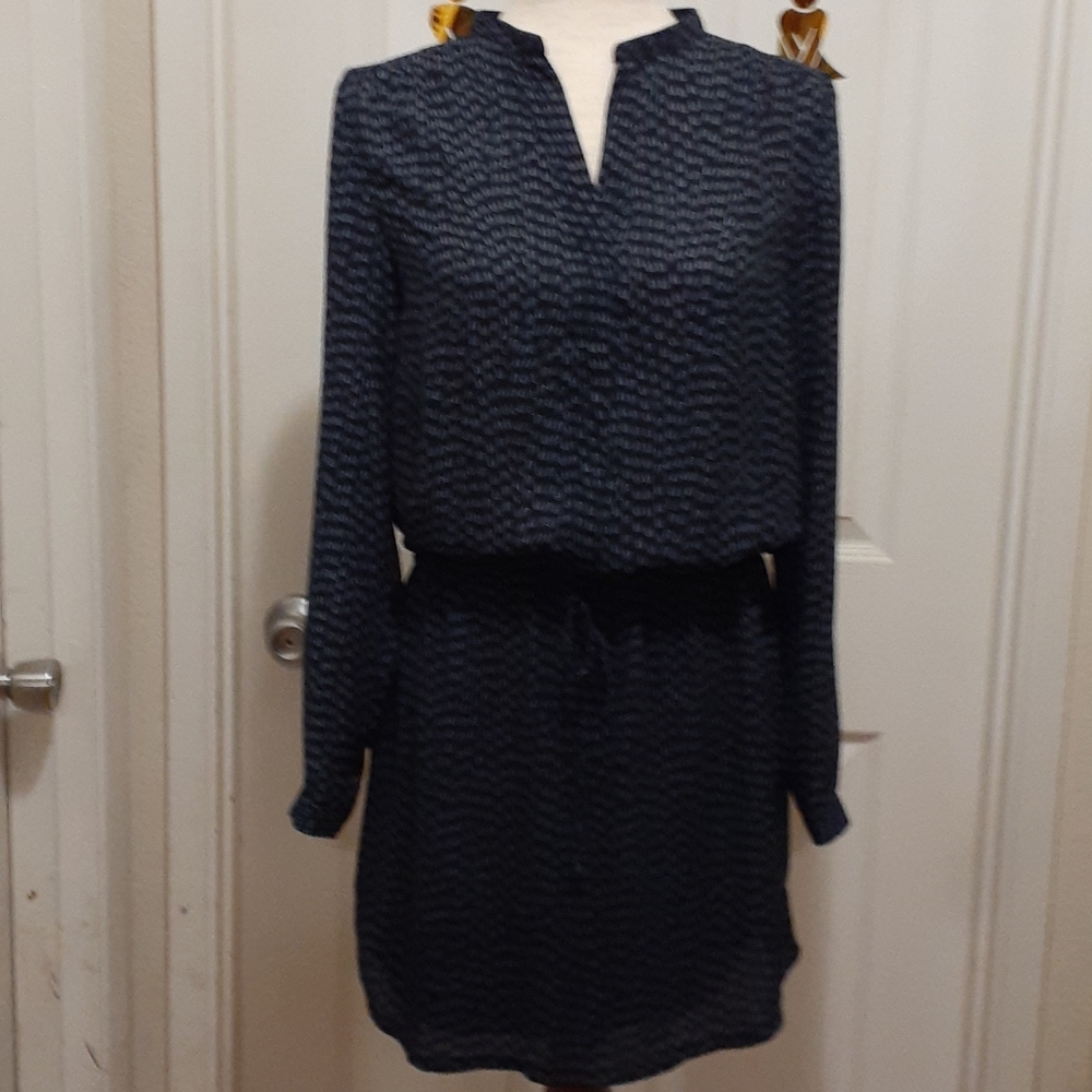 Navy Blue w/Light Blue Pattern-Light & Flowy Dress